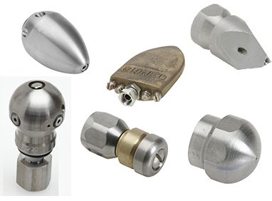 Assortment of sewer jetting nozzles.